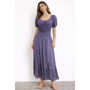 Pyramid Collection Boho Peasant Maxi Dress Rayon Purple Size Small
